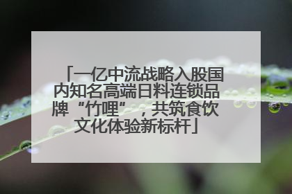 一亿中流战略入股国内知名高端日料连锁品牌“竹哩”，共筑食饮文化体验新标杆